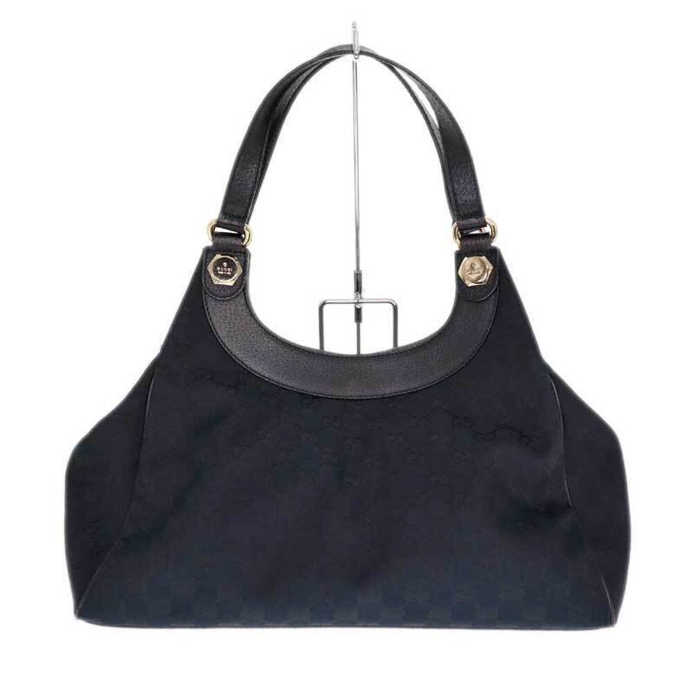GUCCI Shoulder Bag GG Canvas Leather Black